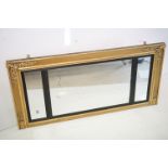 19th century Gilt Framed Three Panel Overmantle Mirror, 118cm x 55cm