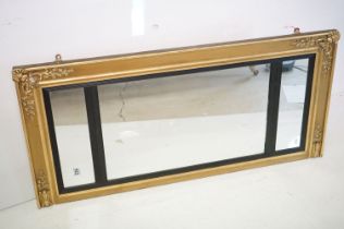 19th century Gilt Framed Three Panel Overmantle Mirror, 118cm x 55cm