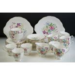 Royal Albert Nosegay pattern tea service having a white ground with florals sprays and a gilt rim.