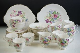 Royal Albert Nosegay pattern tea service having a white ground with florals sprays and a gilt rim.