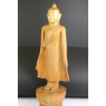 Burmese Wooden Carved Painted Standing Buddha, 74cm high (a/f)