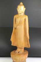 Burmese Wooden Carved Painted Standing Buddha, 74cm high (a/f)