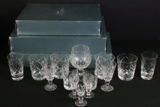 Collection of cut glass to include boxed J G Durand boxed champagne flutes and wine glasses, a