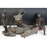 Group of bronze effect figurines of female figures to include one depicting a ballerina signed