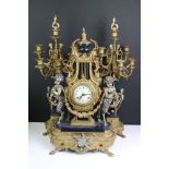 Italian 'Imperial' 20th century reproduction gilt metal & blue enamel clock garniture set, in the