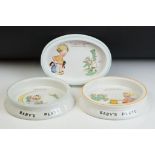 Three Art Deco Shelley Mabel Lucie Attwell design baby's plates. Each decorated with a different