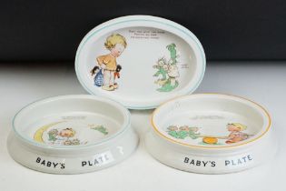 Three Art Deco Shelley Mabel Lucie Attwell design baby's plates. Each decorated with a different