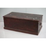 19th century Stained Pine Blanket Box with iron carrying handles, 87cm long x 44cm deep x 34cm high