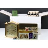Assorted collectables to include Seiko mantle clock, vintage dominos, two students microscopes,
