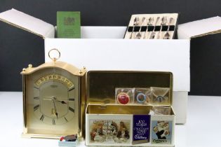 Assorted collectables to include Seiko mantle clock, vintage dominos, two students microscopes,