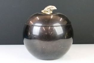 French novelty ice bucket by Luxium, circa 1970's, modelled as an apple, with silvered leaf. (