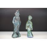 Pair of Chinese drip glaze figurines featuring a male and female figure. Tallest measures 28cm,