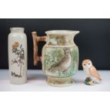 Victorian aesthetic movement Thomas Forester Majolica vase having a moulded bird to the side and