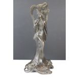 Art Nouveau style cast bronze figure of a maiden, of typical form. Measures approx 32cm high