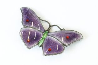 Sterling Silver Butterfly Brooch with Purple, Green and Red Enamel decoration by John Aitkin & Sons,