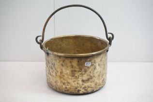 Large 19th century Brass Log Bucket with cast iron swing handle, 47cm diameter x 32cm high