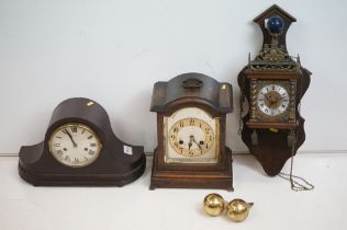 Three vintage clocks to include a Dutch wall clock and mantel clocks