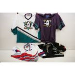 American Ice Hockey jersey to include 2 x NHL Mighty Ducks national hockey league jerseys together