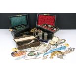 Collection of vintage costume jewellery to include Bristol Goldsmiths alliance tooled leather box,