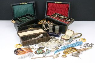 Collection of vintage costume jewellery to include Bristol Goldsmiths alliance tooled leather box,