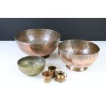 Two Indian Coppered Bowls with engraved decoration, largest 22cm diameter together with a similar