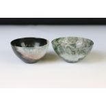 Dendritic agate carved pin dish, dimensions approx 5.5 x 2.5cm; together with a carved hardstone pin