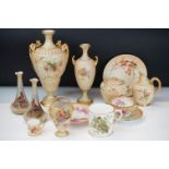 Collection of Royal Worcester ivory blush ceramics to include a tapering vase with twin dragon