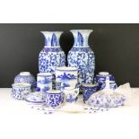 Collection of 20th Century Chinese blue and white ceramics to include a pair of hand painted