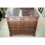 Late 17th / Early 18th century Oak Chest of Four Long Drawers with applied geometric mouldings and