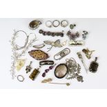 Group of assorted costume jewellery to include two large smokey coloured pendants, Scottish