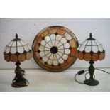 Pair of Tiffany style table lamps with matching ceiling shade