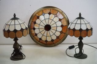 Pair of Tiffany style table lamps with matching ceiling shade