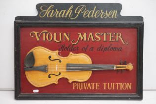 Sarah Pedersen Violin Master Holder of a Diploma, Private Tuition wooden retro style sign,