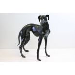 Large hollow cast patinated bronze statue of a standing Greyhound (Measures approx 80cm high)