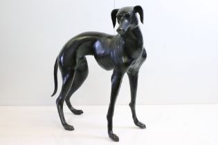 Large hollow cast patinated bronze statue of a standing Greyhound (Measures approx 80cm high)