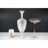 19th Century glass to include a frosted opaline glass vase having hand painted garland detailing,