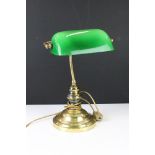 Brass Bankers style Desk Lamp with green glass shade, 36cm high