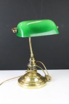 Brass Bankers style Desk Lamp with green glass shade, 36cm high