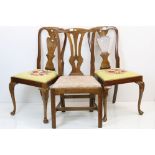 Pair of Early 20th century Walnut Dining Chairs in the Queen Anne manner, 96cm high together with