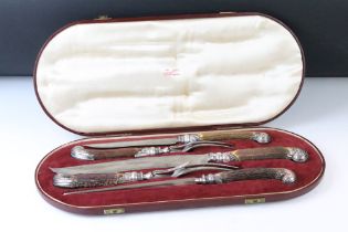 Bone handled silver mounted carving set, makers Joseph Rodgers & Sons, original fitted case with