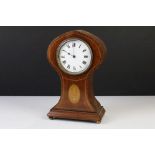 Early 20th century 'balloon' style mantle clock with marquetry inlay depicting an urn, marquetry