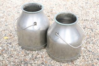 Pair of Metal Milk Churns with swing handles (lacking lids), 37cm high