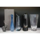 Group of studio art glass to include a Rosenthal Studio line black and clear glass cylindircal vase,