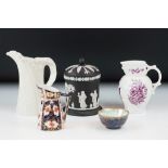 Group of 19th Century and later ceramics to include a Wedgwood basalt jasperware lidded jar, Royal