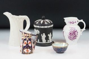 Group of 19th Century and later ceramics to include a Wedgwood basalt jasperware lidded jar, Royal