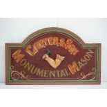 'Carter & Son, Monumental Mason' Painted Wooden Relief Wall Sign. (Approx 46cm H x 76cm W)