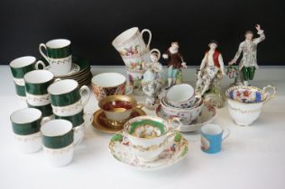 Set of nine Spode coffee cups and saucers together with three early 20th Century Sitzendorf