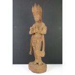Burmese Wooden Carved Figure of a Royal Lady wearing a Crown (approx 51cm high)