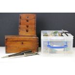 Collection of tooled and jewellery making equipment together with a mahogany box and desk stand