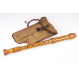 Vintage alder wooden musical whistle in case together with Inhof Swiss travel alarm clock in a